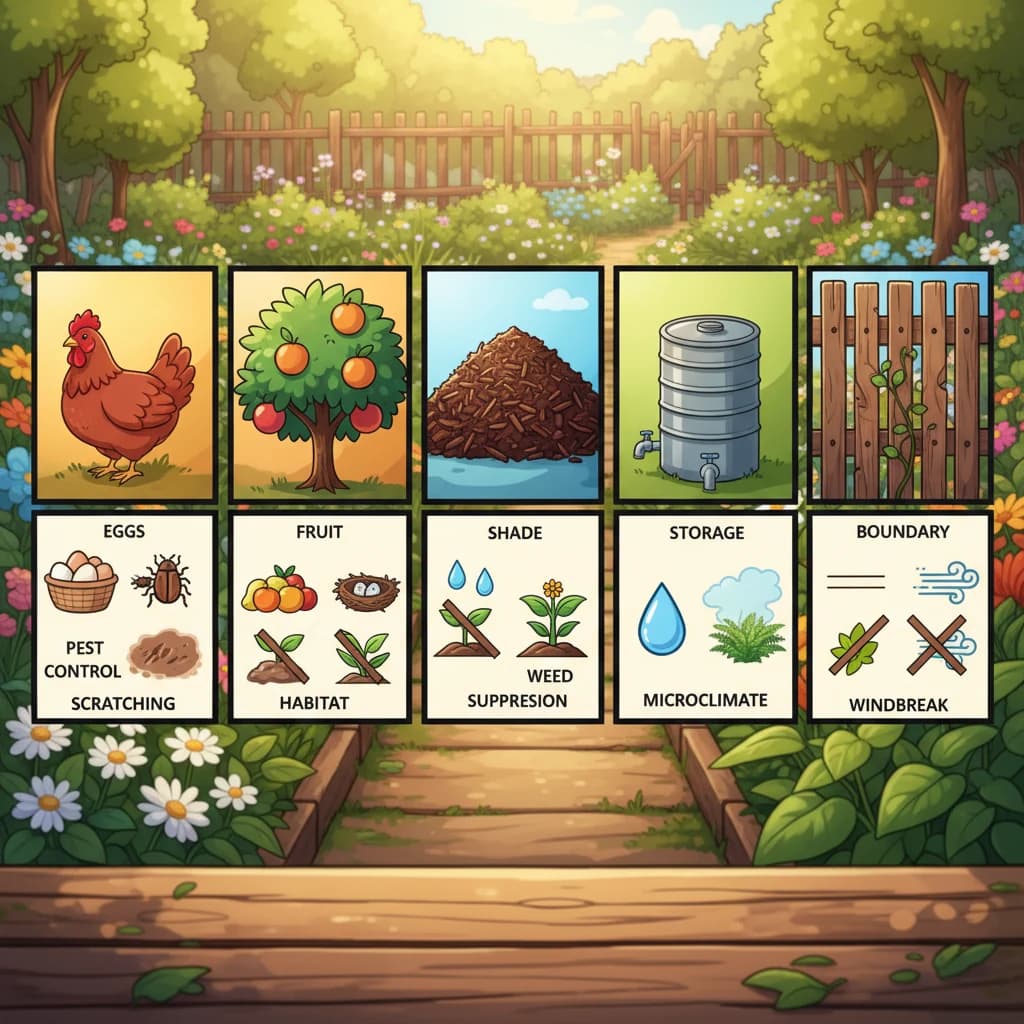 A grid showing a single garden element on the left side and the multiple