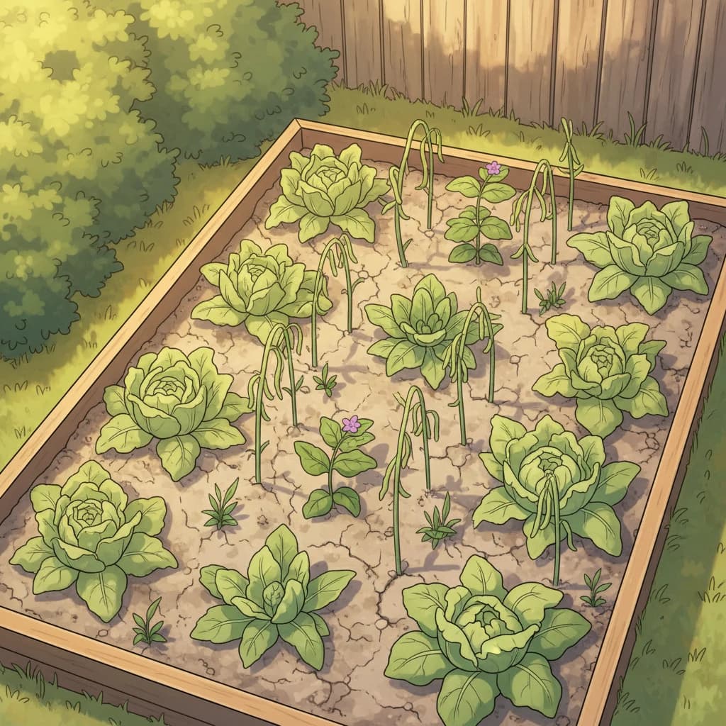 Tired-looking plants in poor soil — leaves yellowing, growth stunted