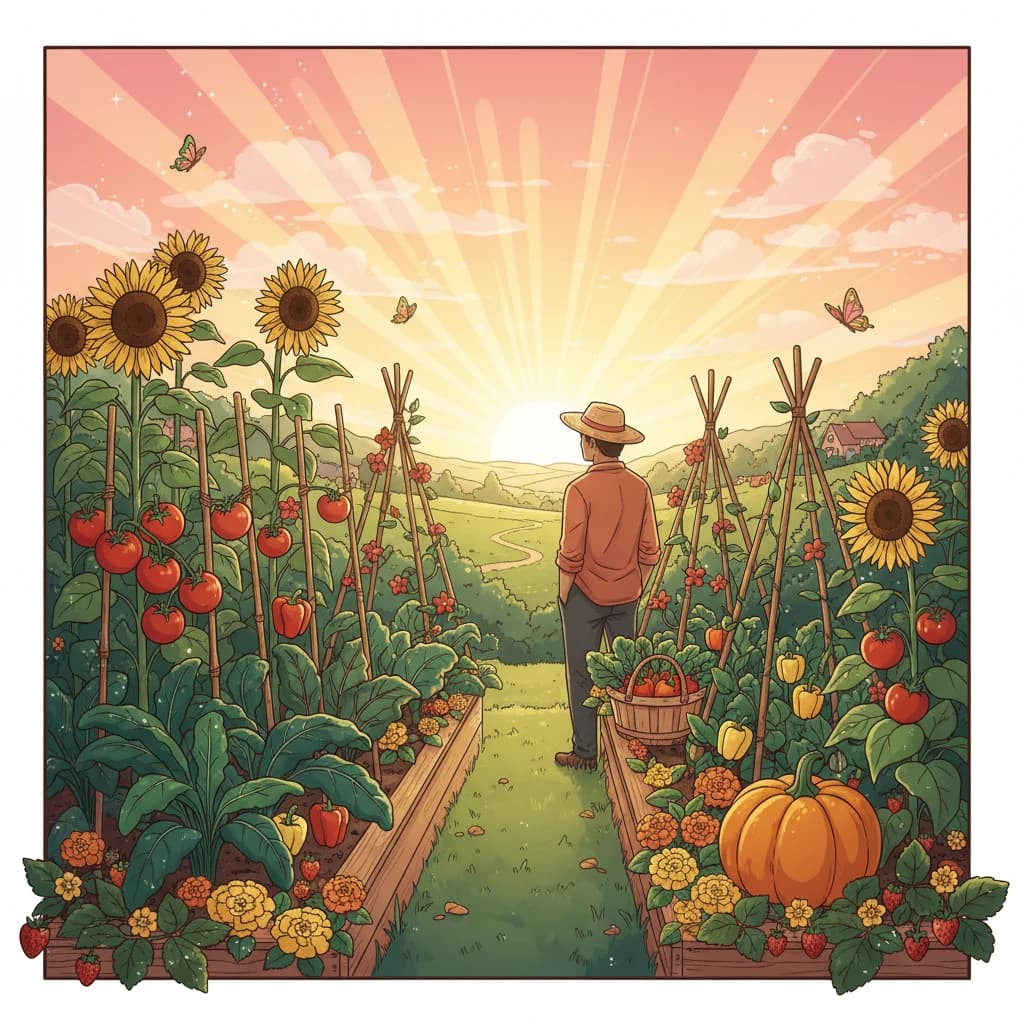 A thriving home garden at golden hour — the future Limitless Growth is helping build