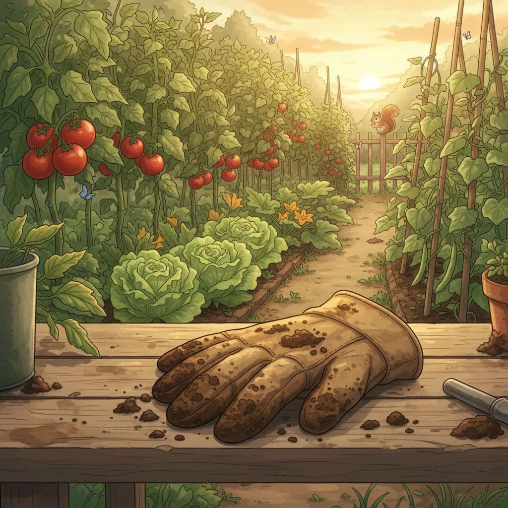 A handful of dark rich finished compost on a garden glove: ready to feed the garden