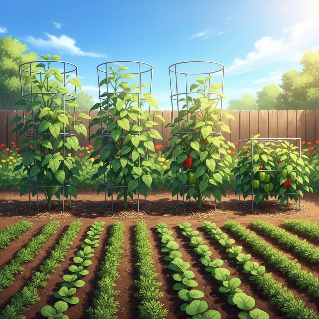 A garden with both direct-seeded rows and transplanted seedlings growing together