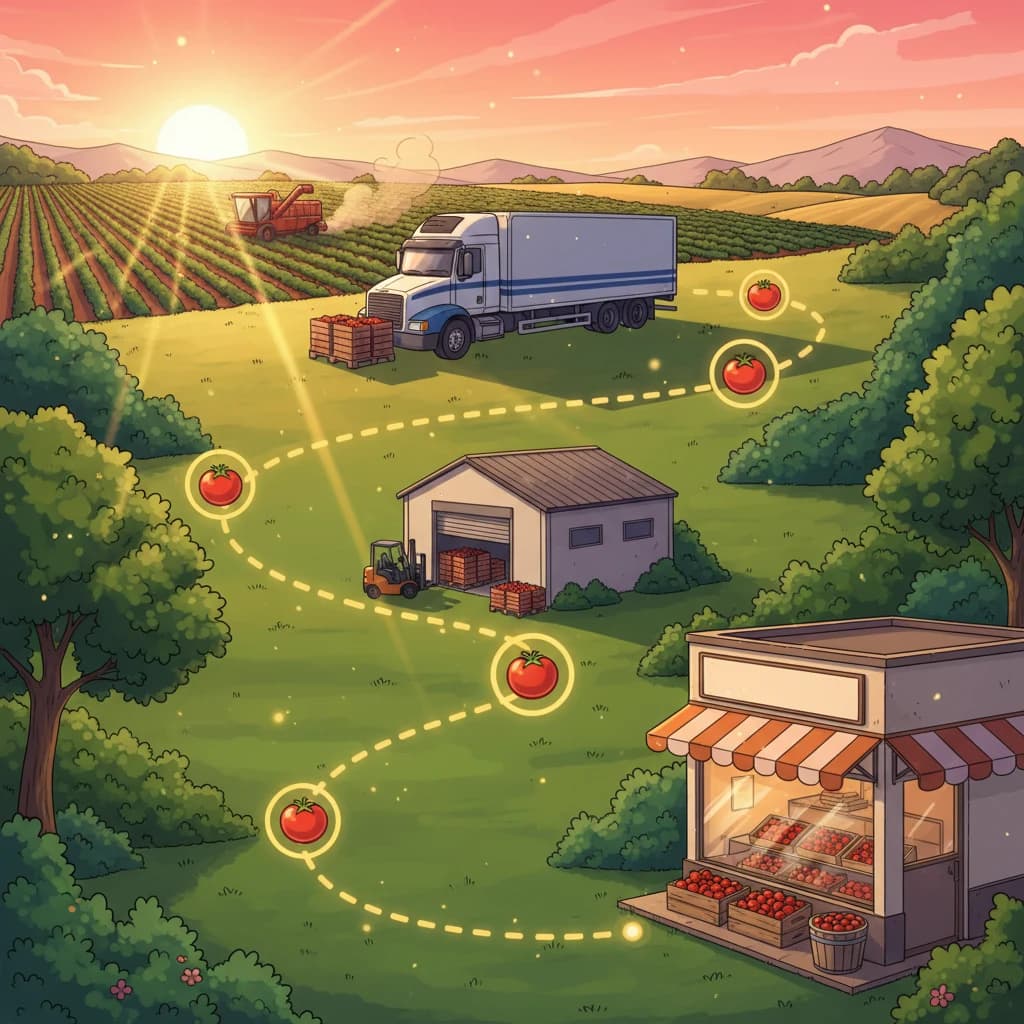 A visual journey of a tomato from farm to truck to warehouse to store — 3000+ km