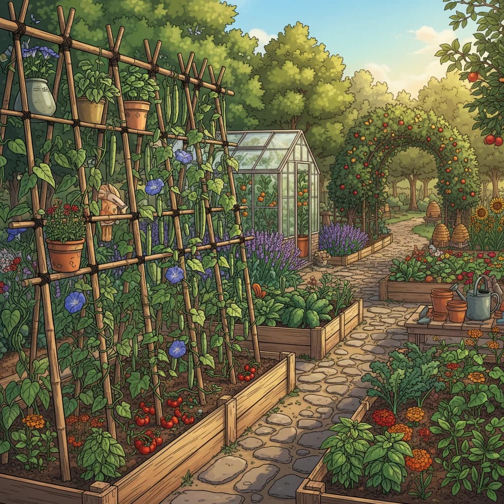 A thriving diverse garden showing the result of knowledge, not talent: the earned green thumb