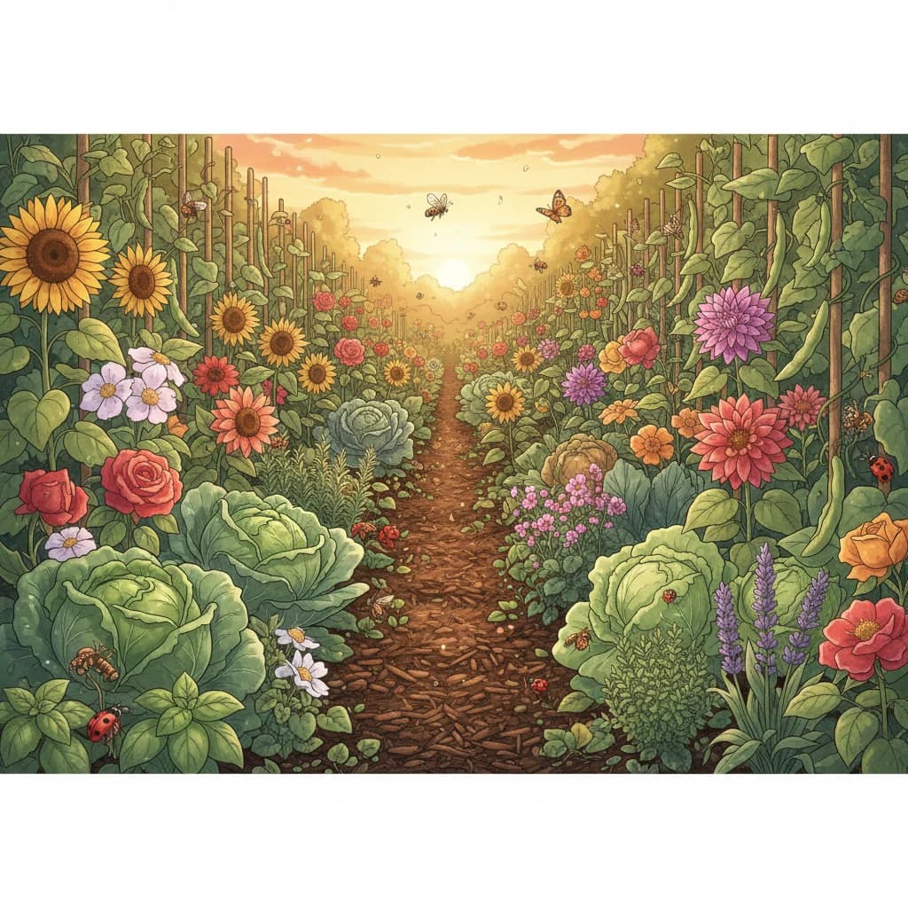 A natural garden in perfect balance: thriving plants, beneficial insects, and zero chemicals