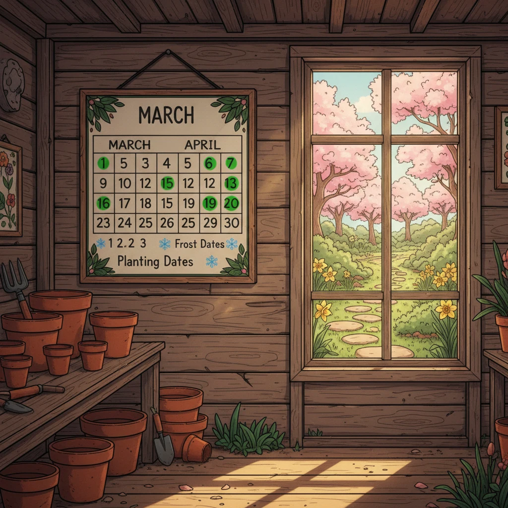 A calendar showing frost dates and planting windows