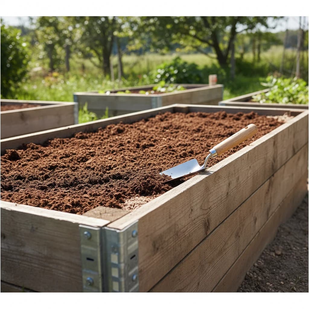 Une plate-bande avec une couche fraîche de 2 po de compost sur le dessus