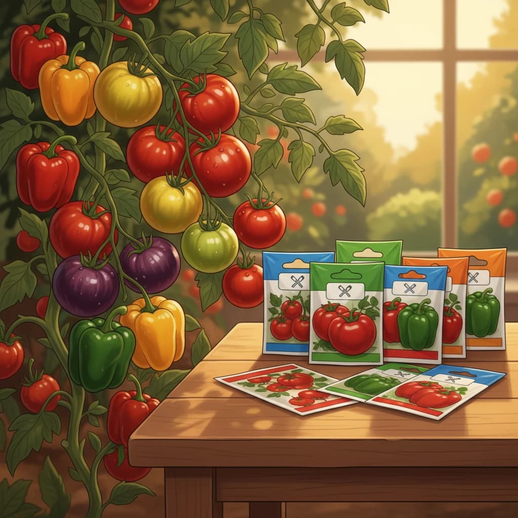 Different seed types: easy-to-save open pollinated varieties versus hybrid seed packets