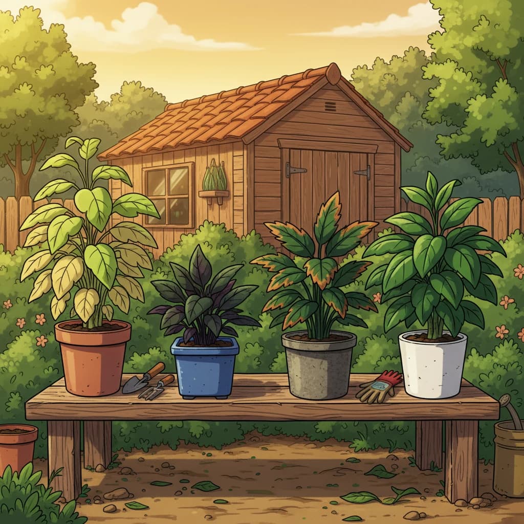 Side-by-side comparison of plants with nutrient deficiencies versus healthy plants