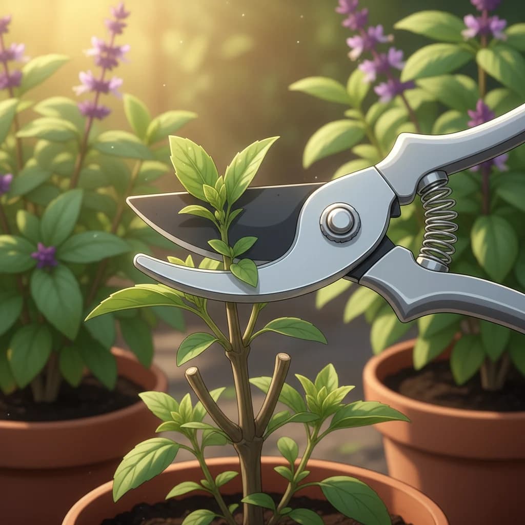 Proper harvesting technique: cutting with clean tools above leaf nodes